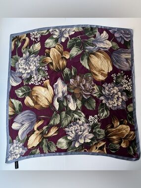Vintage Adrienne Vittadini Silk Scarf Floral Print Border 34" Square